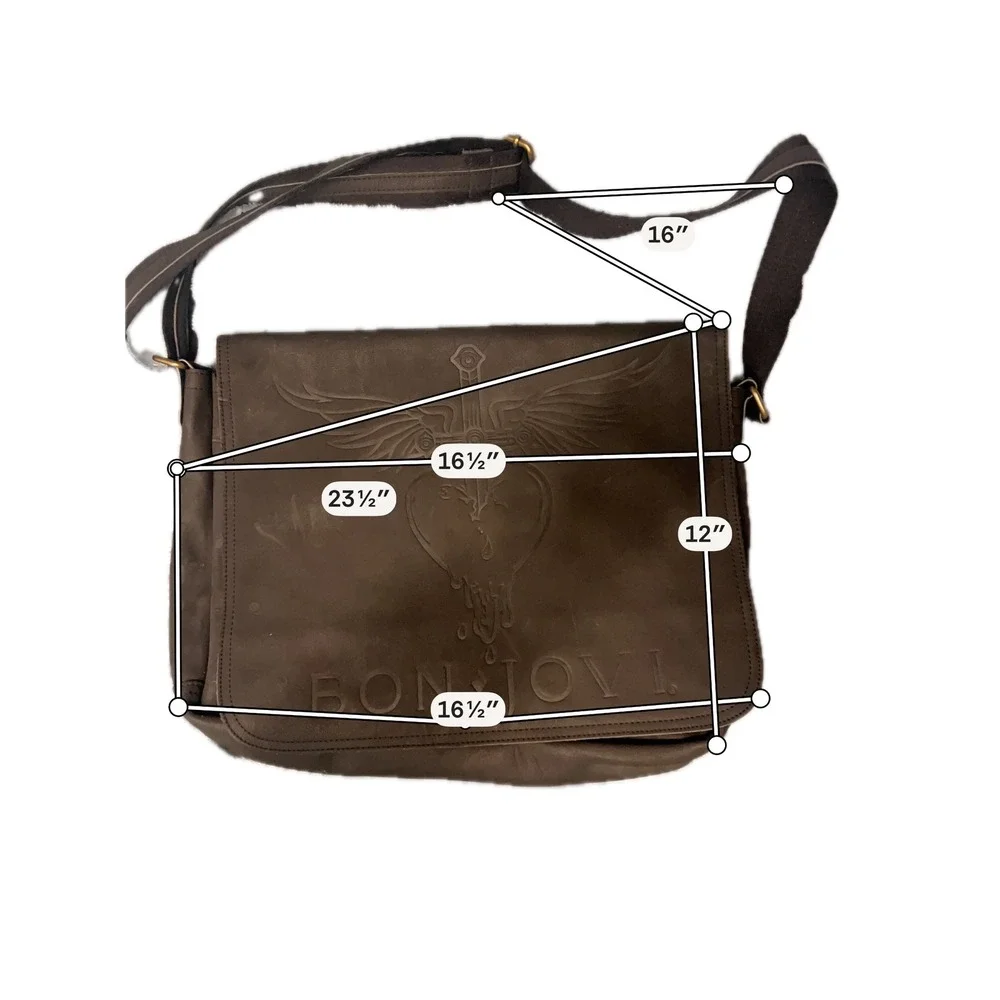 Bon Jovi Heart & Dagger Leather Messenger Laptop Bag Tour Merch 2000s Rock